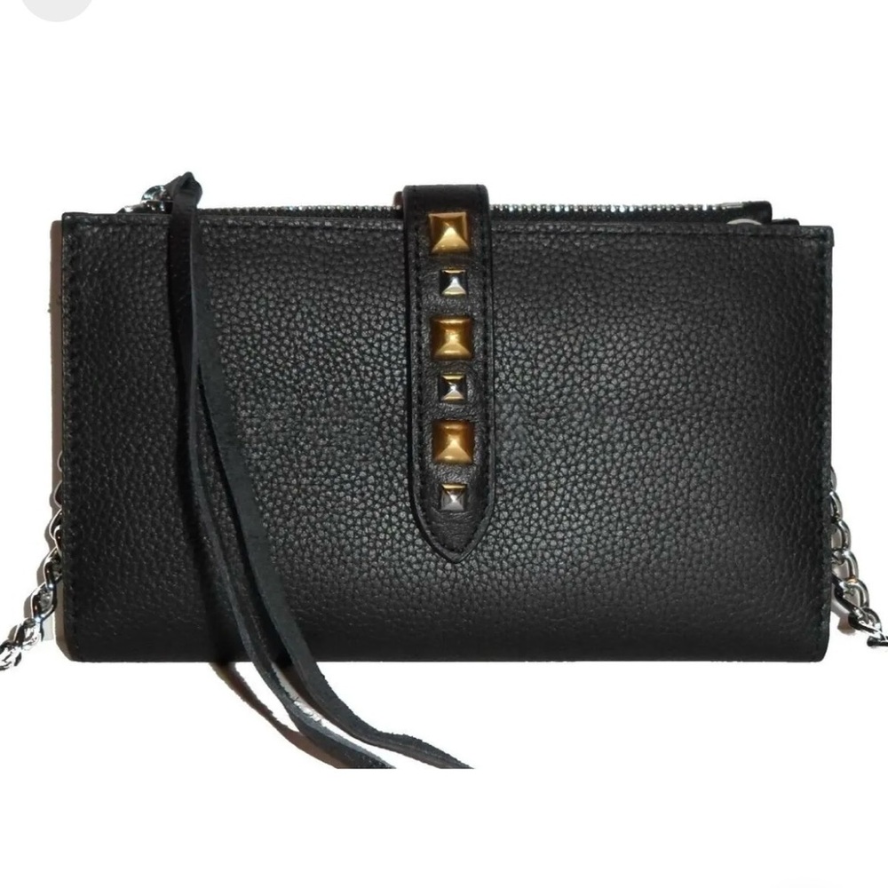 $178 REBECCA MINKOFF Black Leather Multi Studded Wallet Purse Crossbody NWT